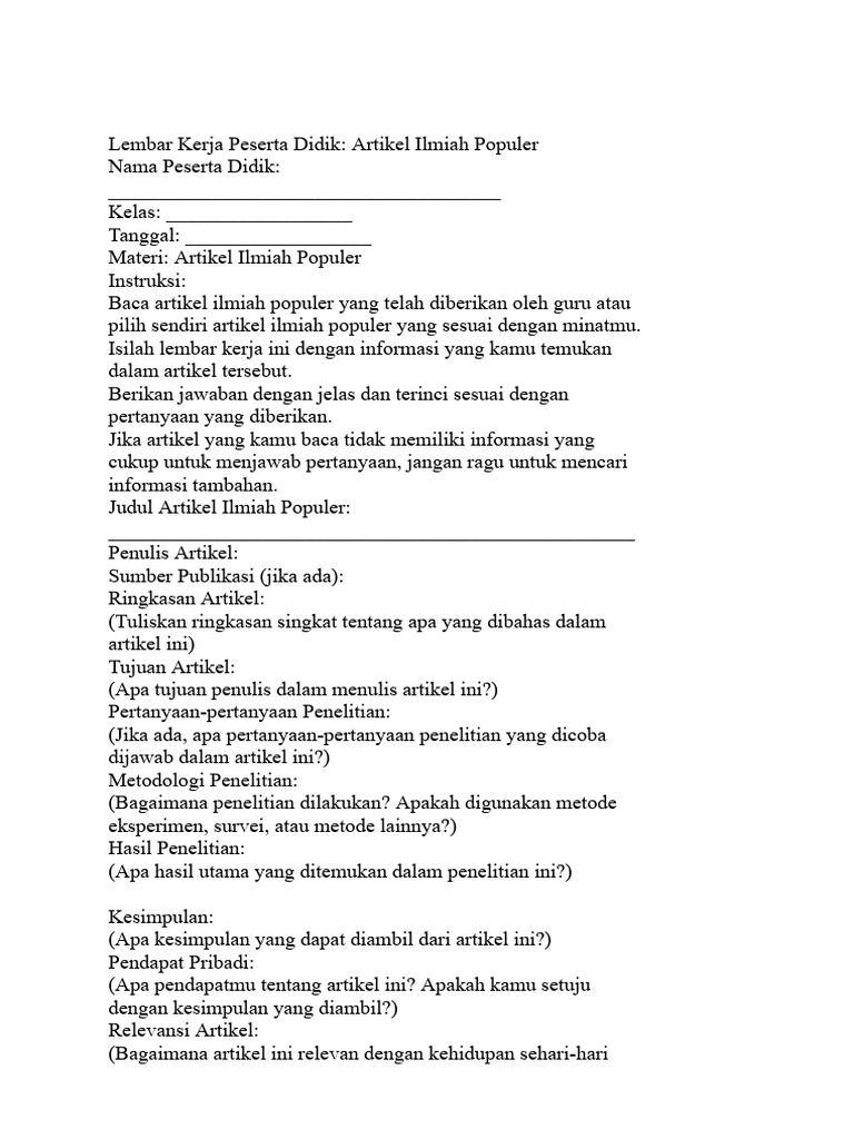 Lkpd Artikel Ilmiah Kelas 8 Pdf