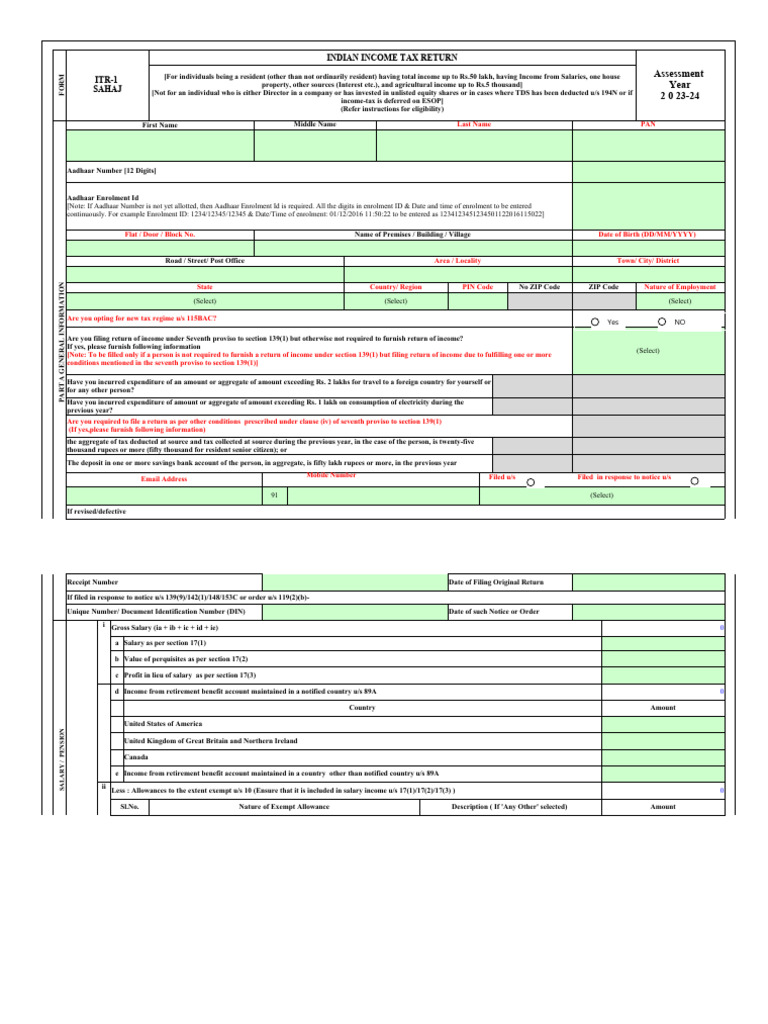 ITR 1 - AY 2023-24 - V1.3.xlsm | PDF | Income Tax | Pension