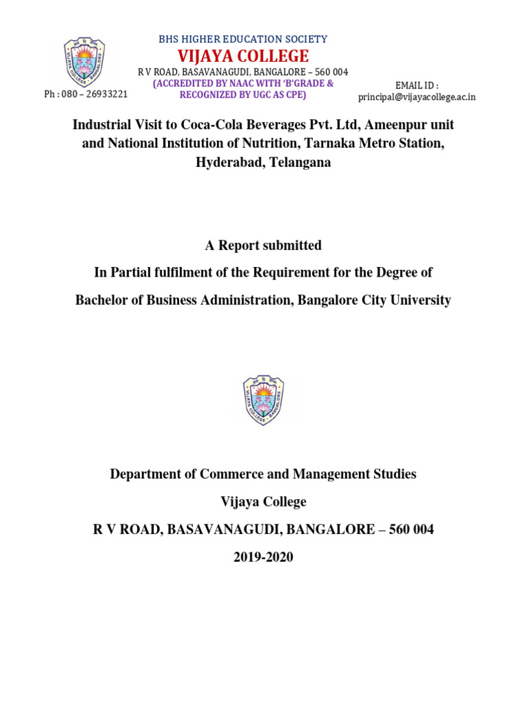 BBA Industrial Visit Report PDF