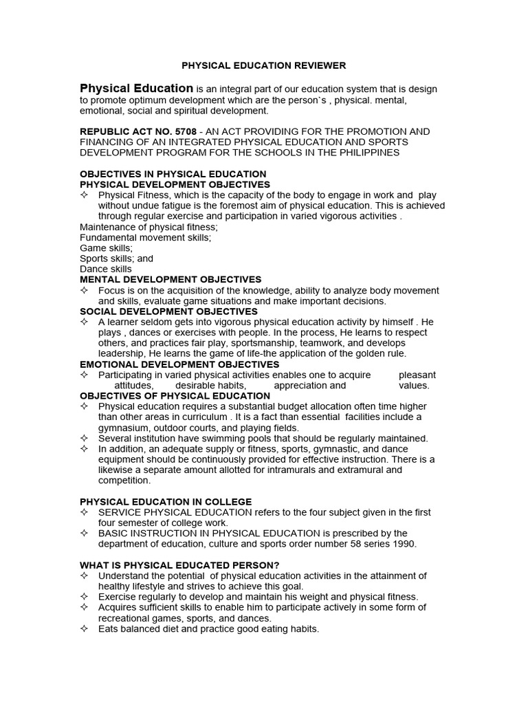 Physical Education and Fitness Overview | PDF | Physical Fitness ...