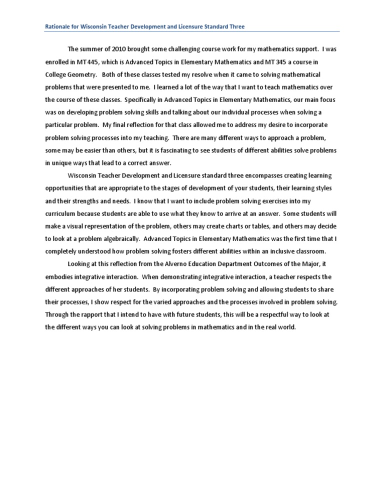 Rationale For Wisconsin Teacher Development and Licensure Standard ...