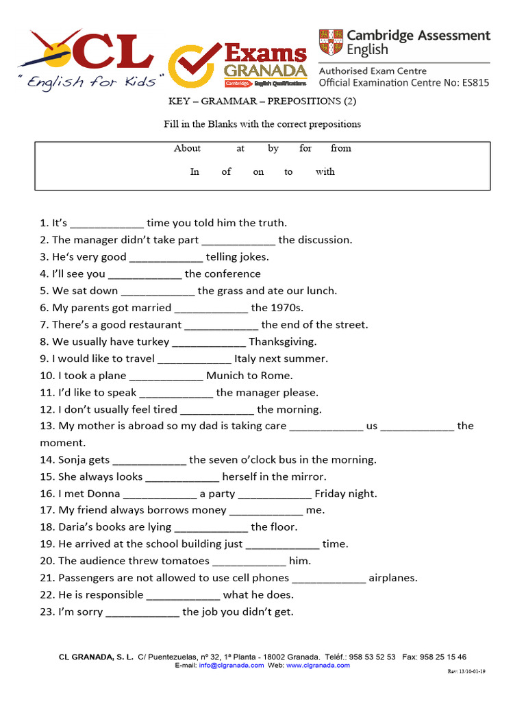 Key Grammar Prepositions 2 Pdf