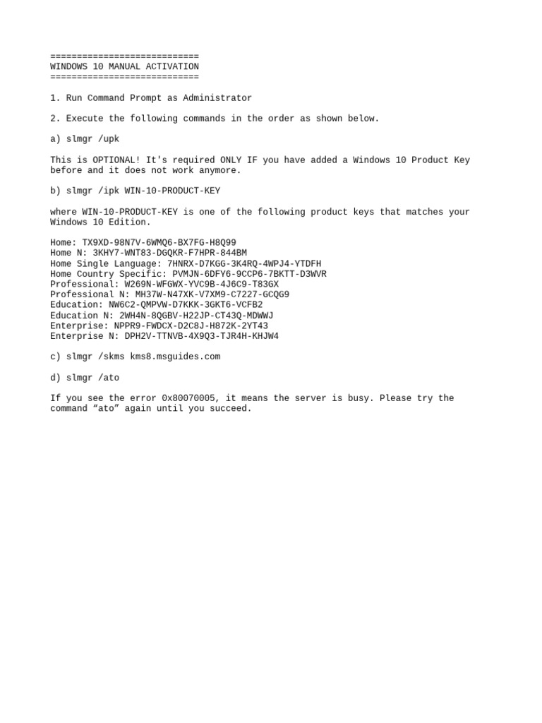 Windows 10 Manual Activation Guide | PDF