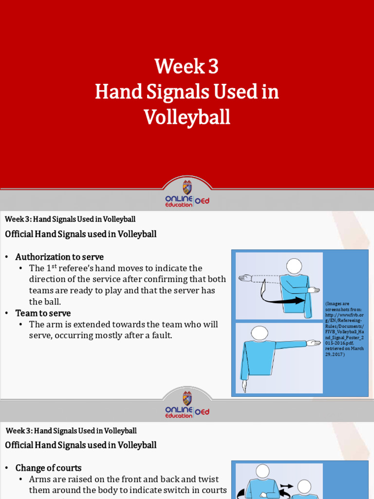 Week 3 Hand Signals Used in Volleyball PDF Volleyball Sports