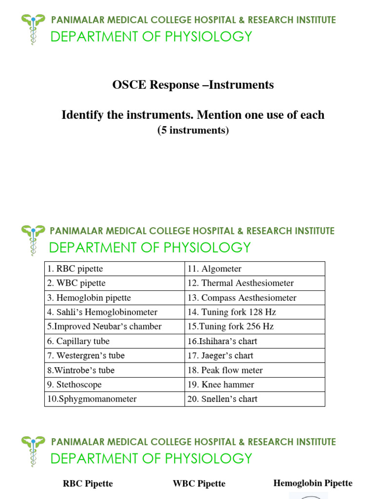 Physiology Instruments and Uses Guide | PDF | Science & Mathematics