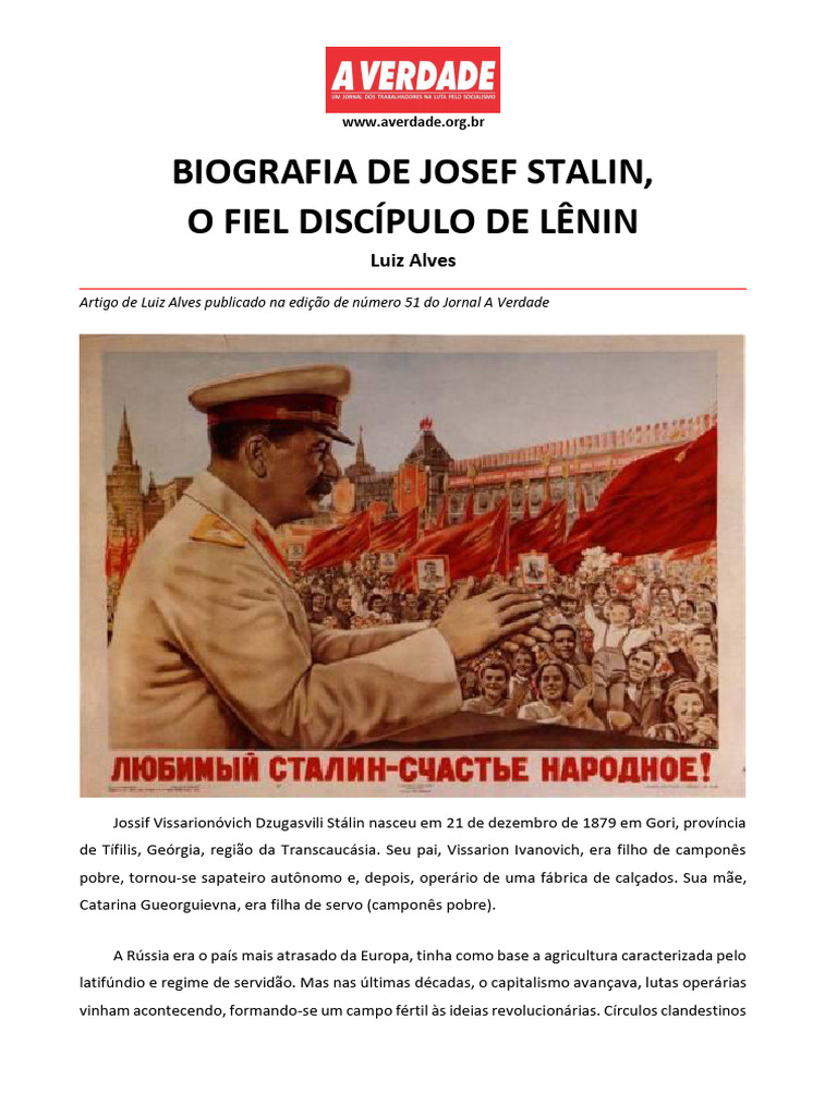 BIOGRAFIA DE JOSEF STALIN Averdade 1 | PDF | Joseph Stalin | União ...