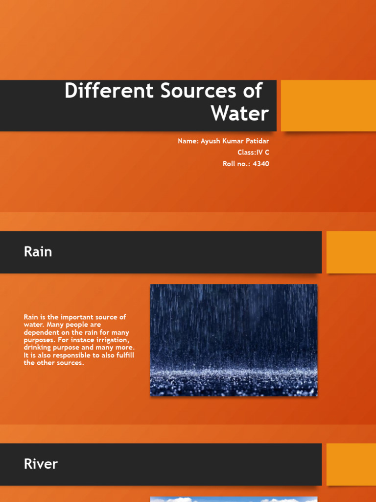 Different sources of water name ayush kumar patidar class iv c roll
