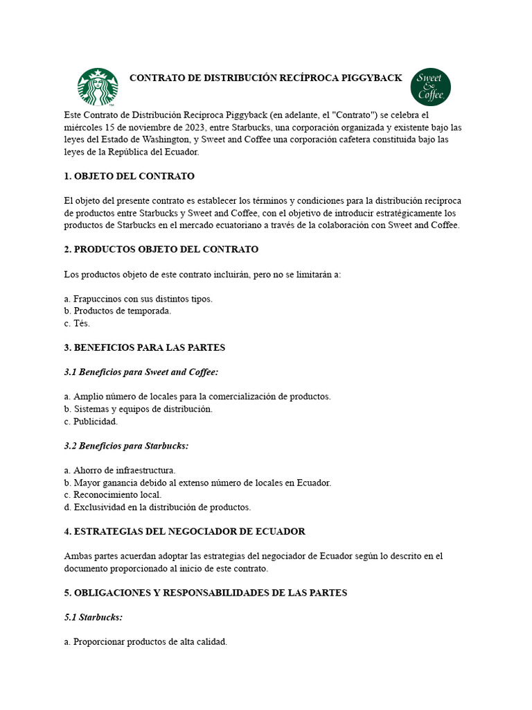 Contrato Piggy Back - Sweet and Coffe, Starbucks | PDF | Economias ...