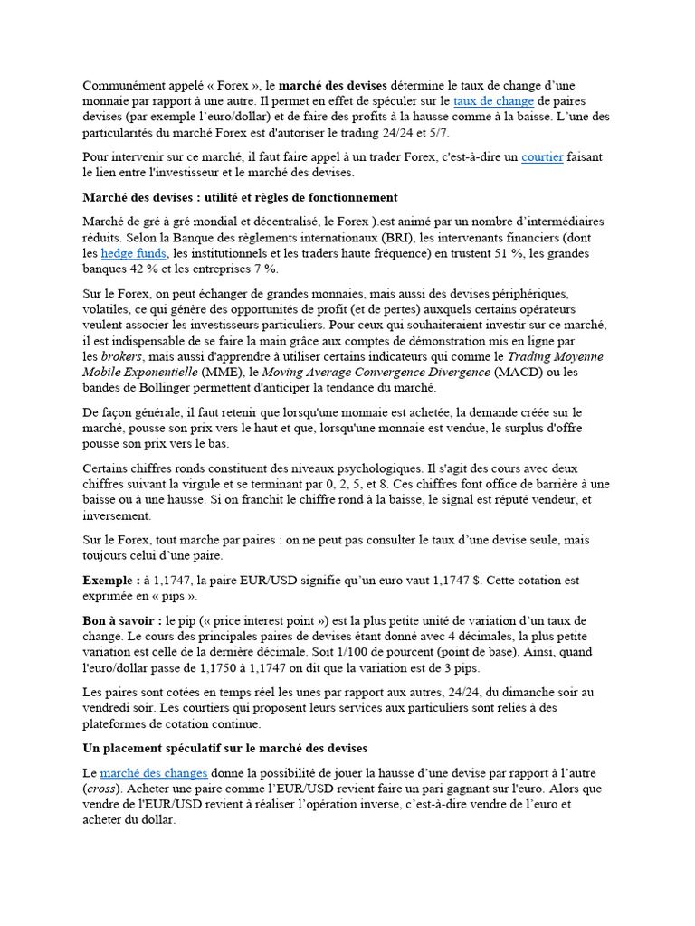 Comprendre le marché des devises Forex | PDF | Forex | Taux de change