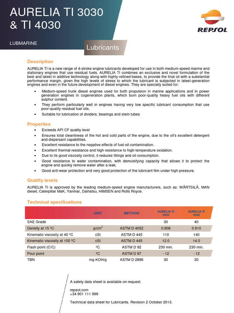 Aurelia TI 3030 & 4030 Lubricants Guide | PDF | Lubricant | Fuel Oil