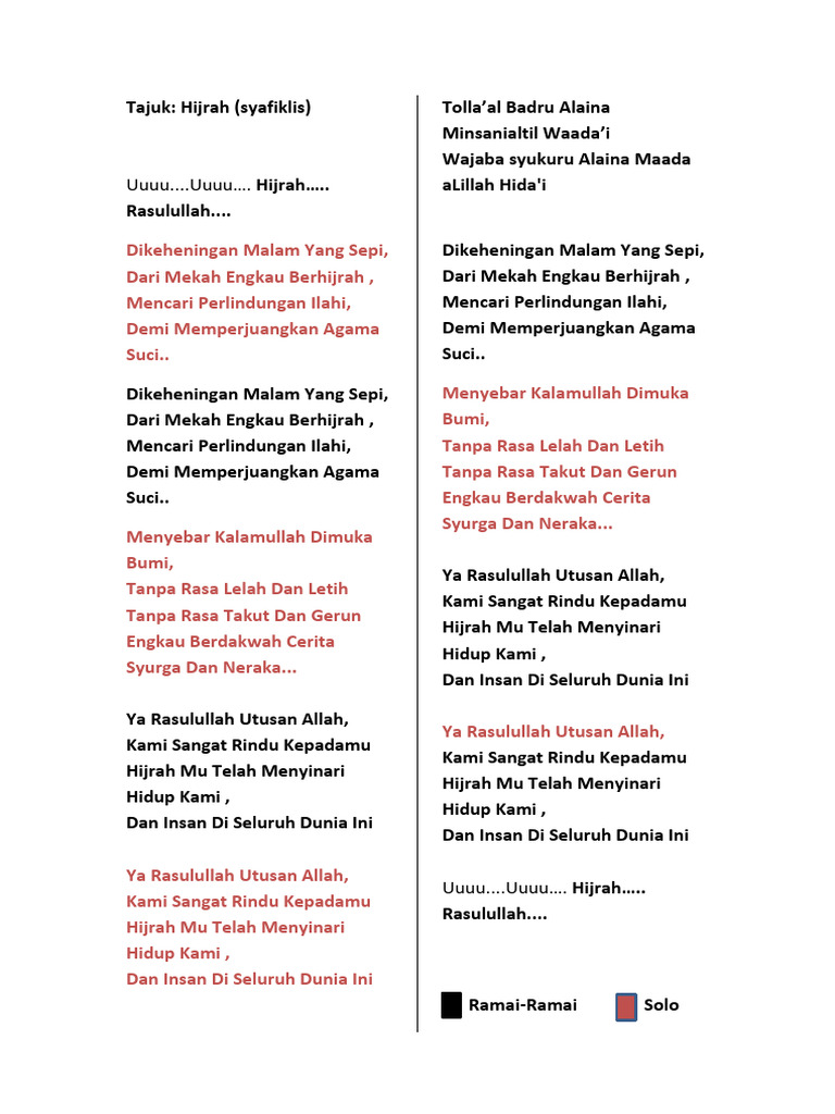 Lirik Nasyid Hijrah Rasulullah | PDF
