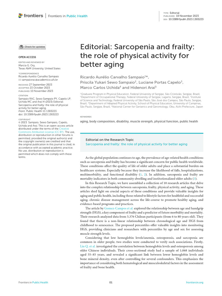 Editorial Sarcopenia and Frailty The Role of Physical Activity For ...