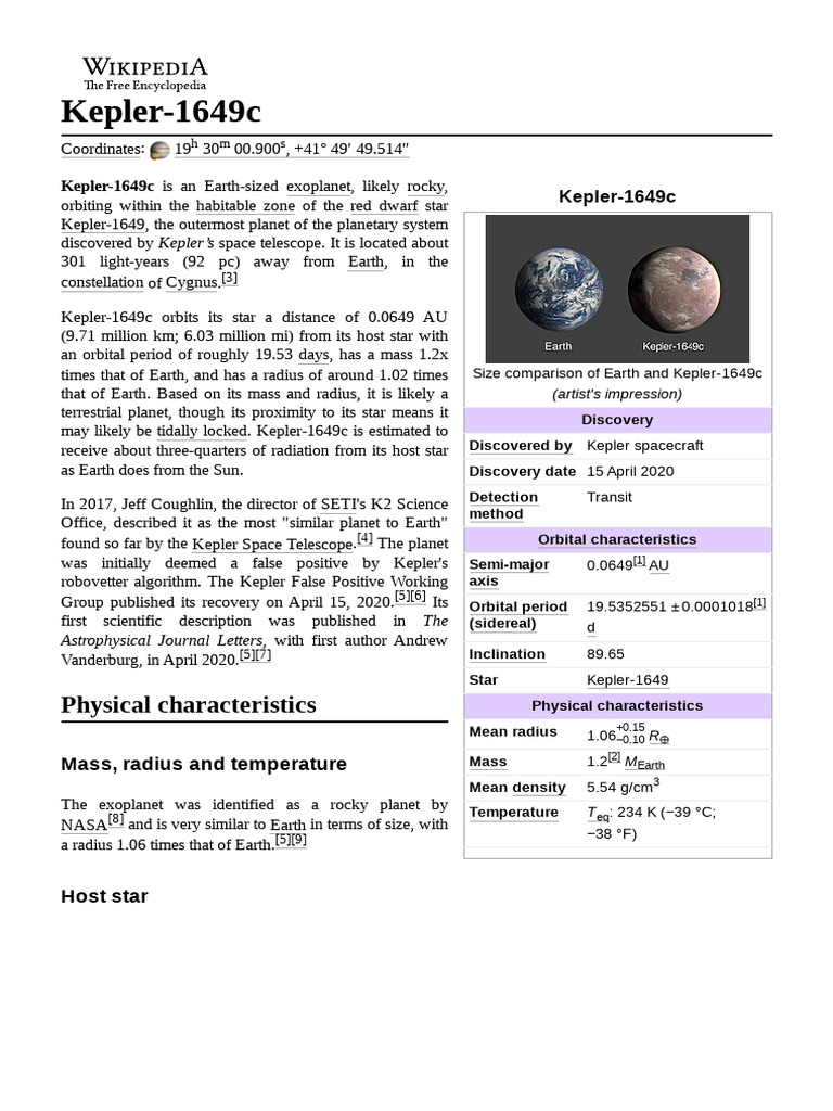 Kepler 1649c PDF Earth Analog