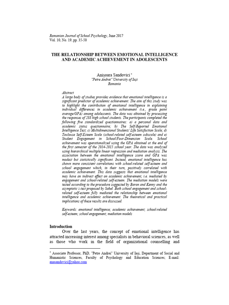 Emotional Intelligence and Academic Success | PDF | Emotional ...