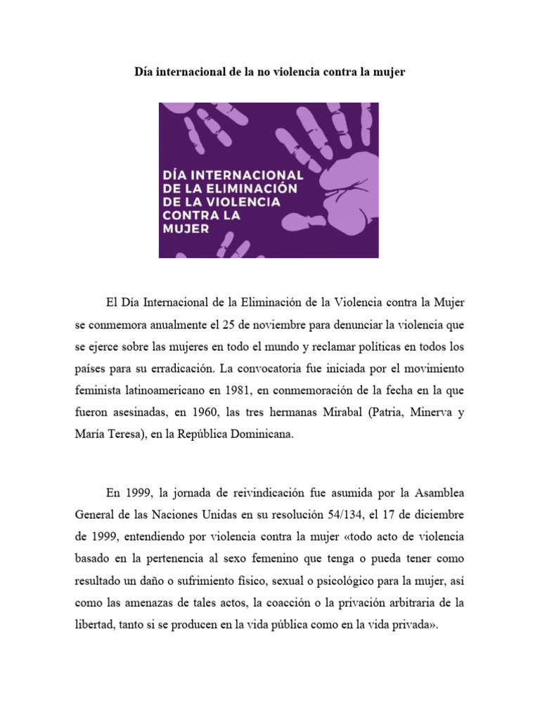 Día Internacional de la No Violencia Mujer | PDF | La violencia contra ...