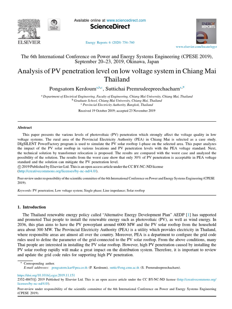 Analysis of PV Penetration Level On Low Voltage System in Chiang Mai ...