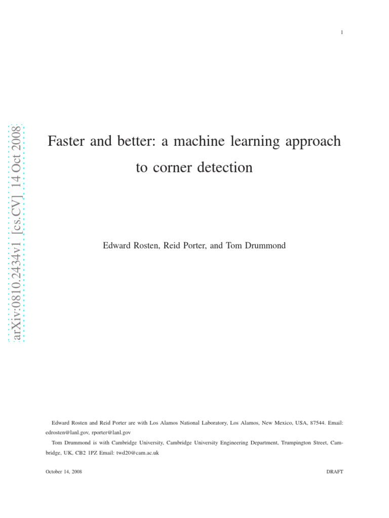 Fast Machine Learning for Corner Detection | PDF | Algorithms ...