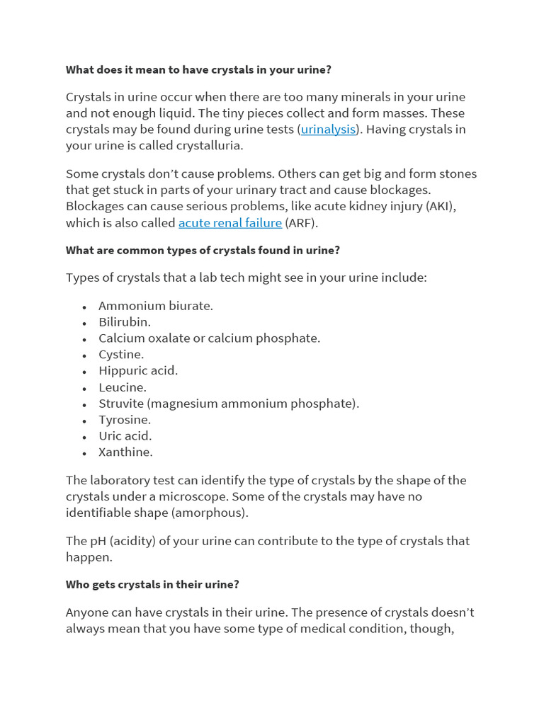 Crystals in Urine PDF Urine Causes Of Death