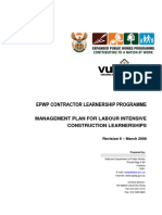 EPWP Contractor Learnership Programme Management Plan For Labour Intensive Construction Learnerships