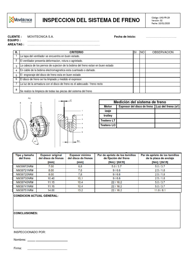Inspección del Sistema de Freno | PDF
