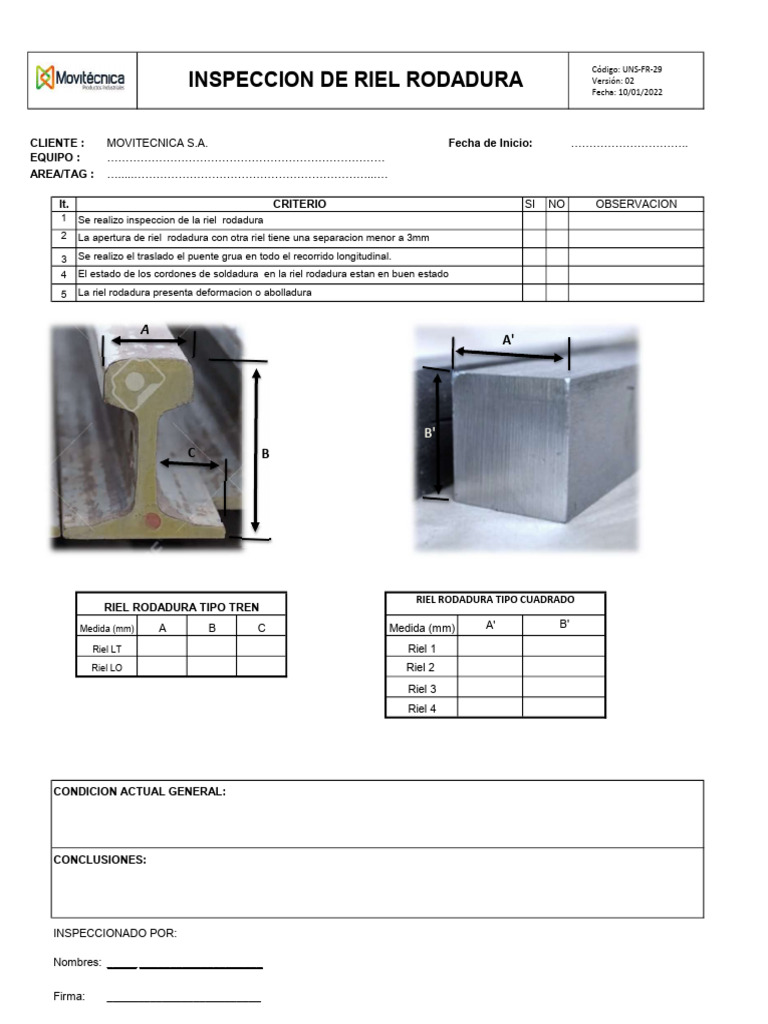 Mov-Check List - Riel de Rodadura | PDF