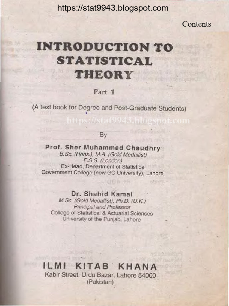 Introduction to statistical theory by shahid kamalbv pdf technology