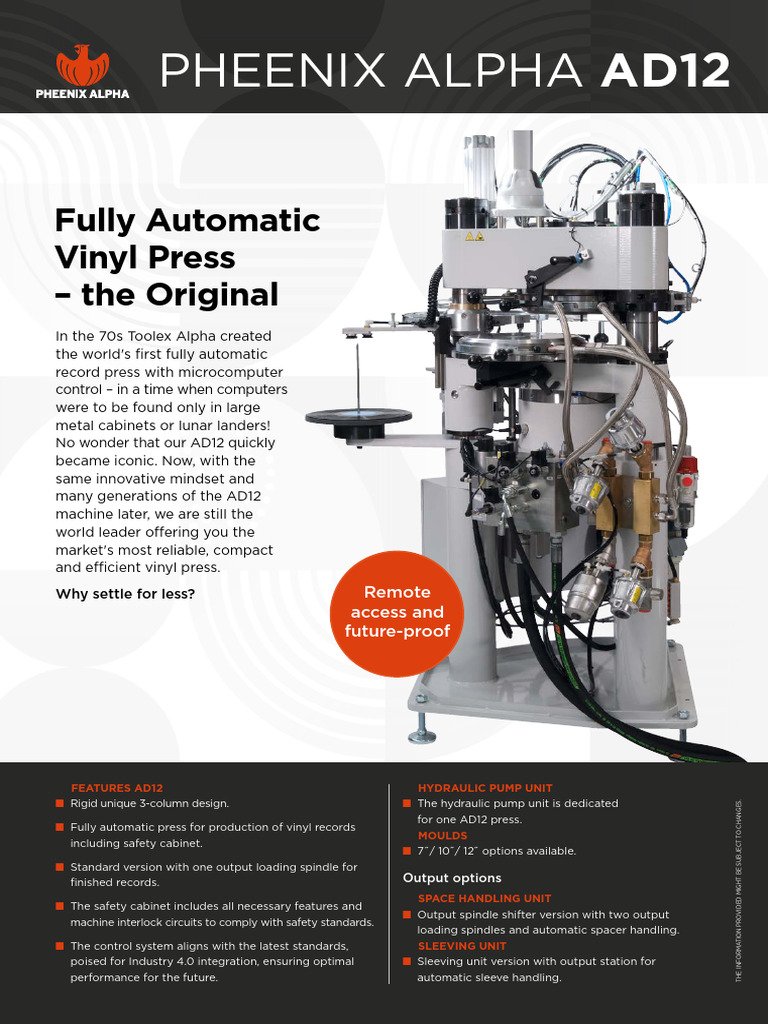 Pheenix Alpha AD12 Vinyl Press Overview | PDF | Valve | Manufactured Goods