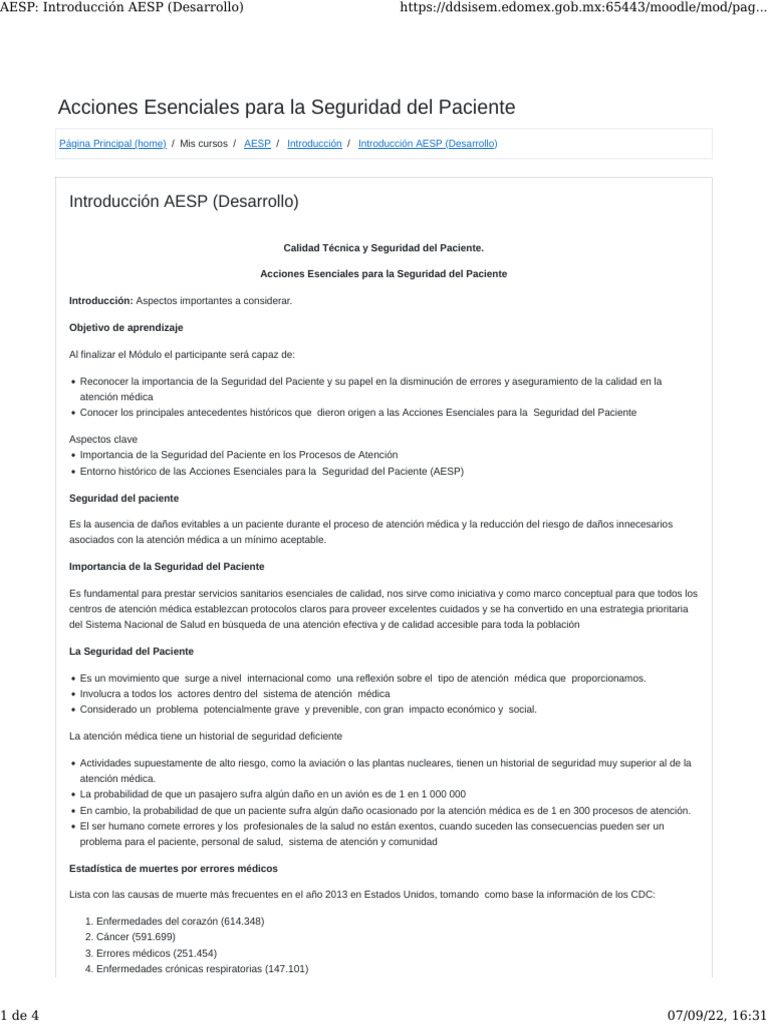 AESP Introducción AESP (Desarrollo) 1 | PDF | Seguridad del paciente ...