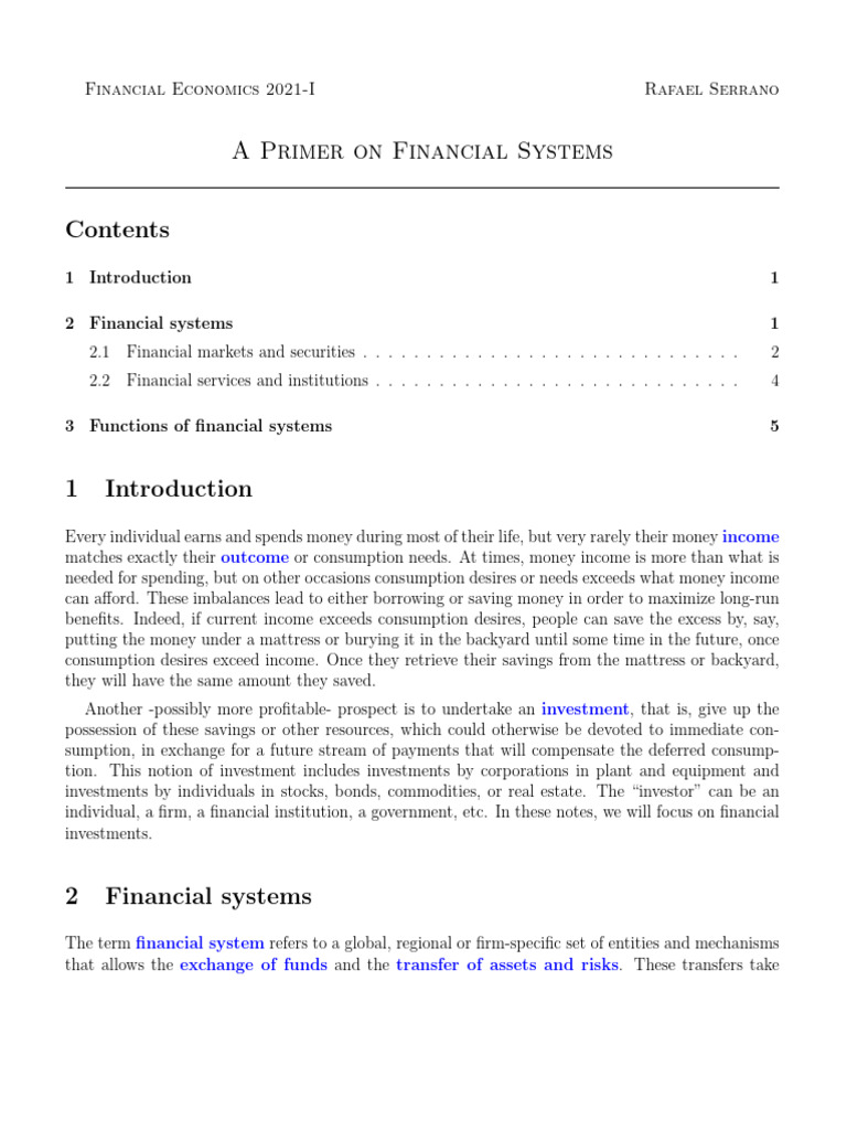 FE A Primer On Financial Systems PDF Financial Markets Loans