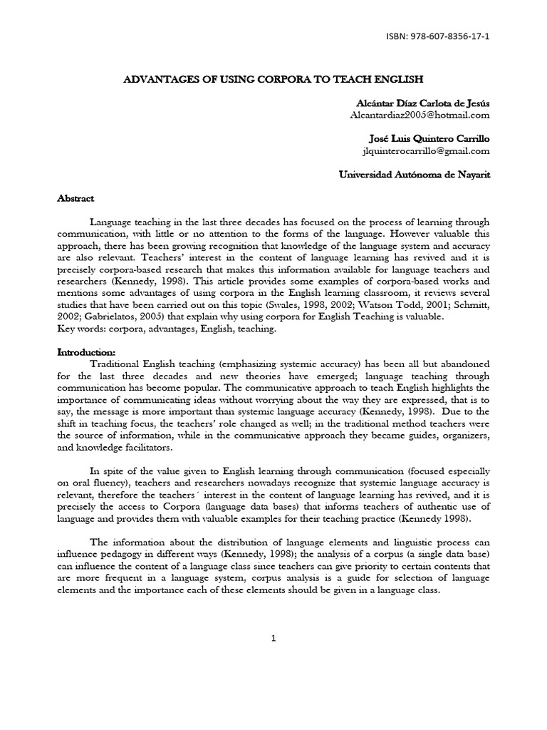 Advantages of Corpora in English Teaching | PDF | Teachers | Learning