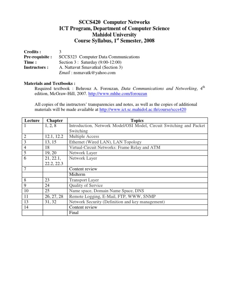 Computer Networks Course Syllabus | PDF | Computer Network ...