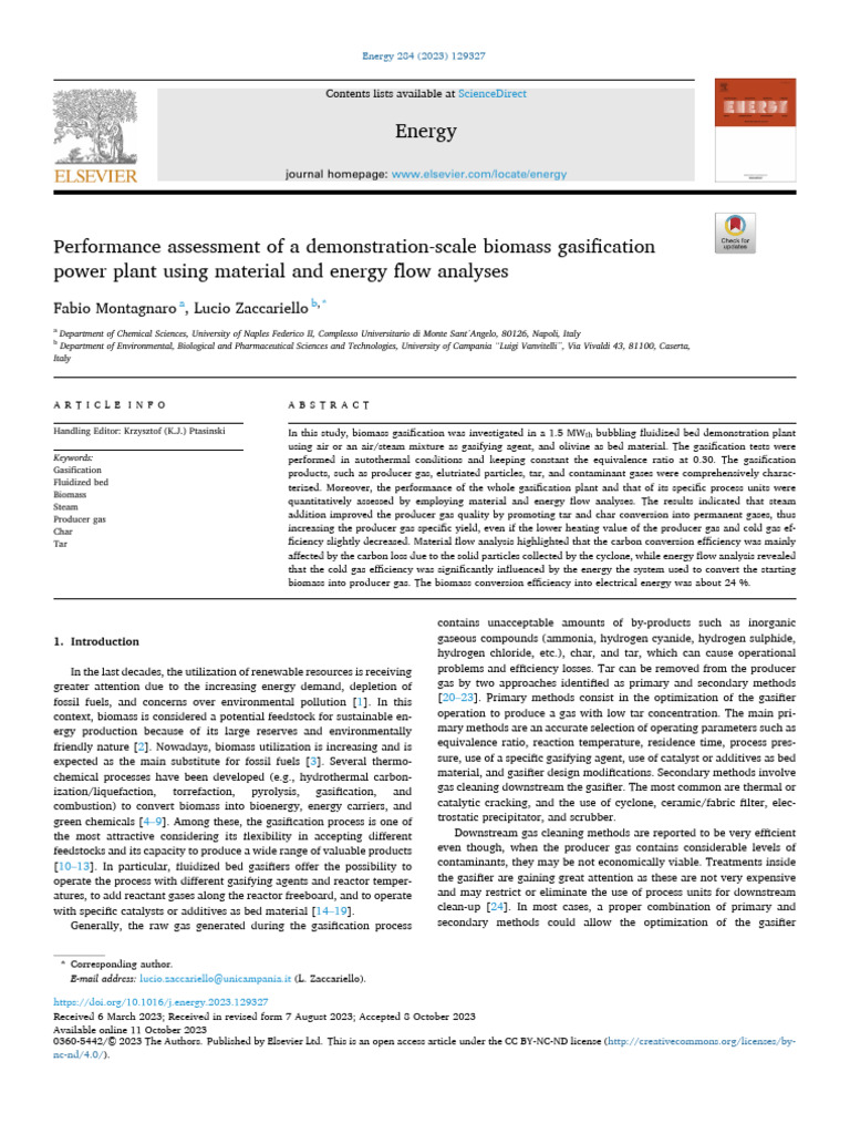 Biomass Gasification Plant Performance Analysis | PDF | Gasification ...