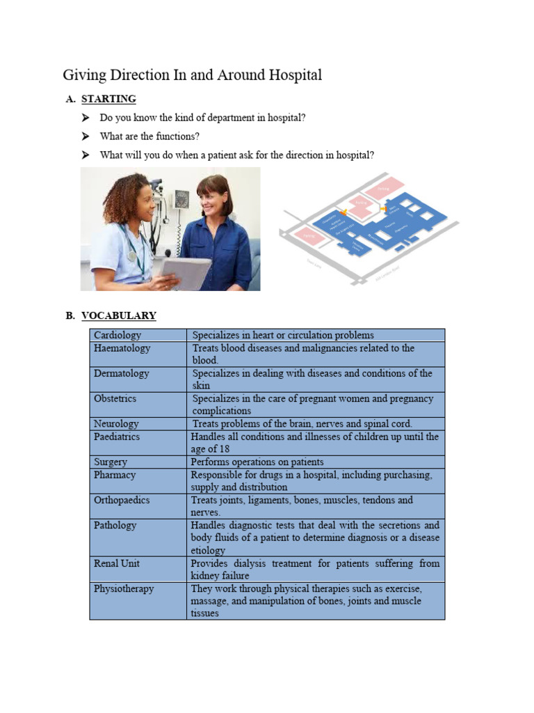Hospital Direction Guide and Vocabulary | PDF | Physical Therapy | Hospital