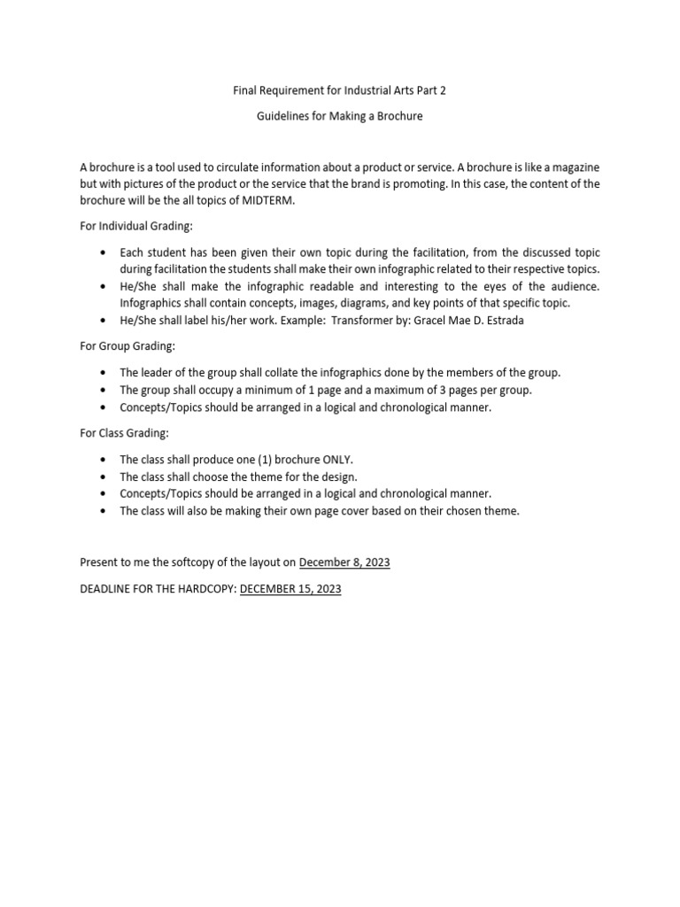 Final Requirement For Industrial Arts Part 2 Guidelines PDF