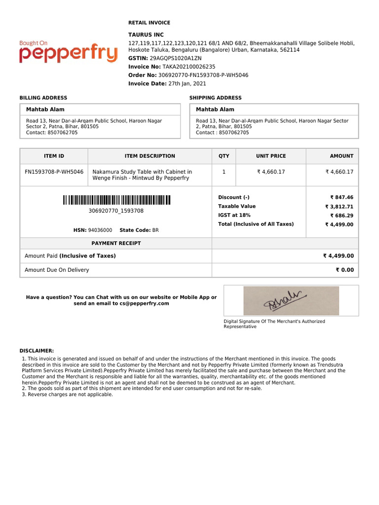 Flipkart Invoice Download Free PDF Invoice Receipt