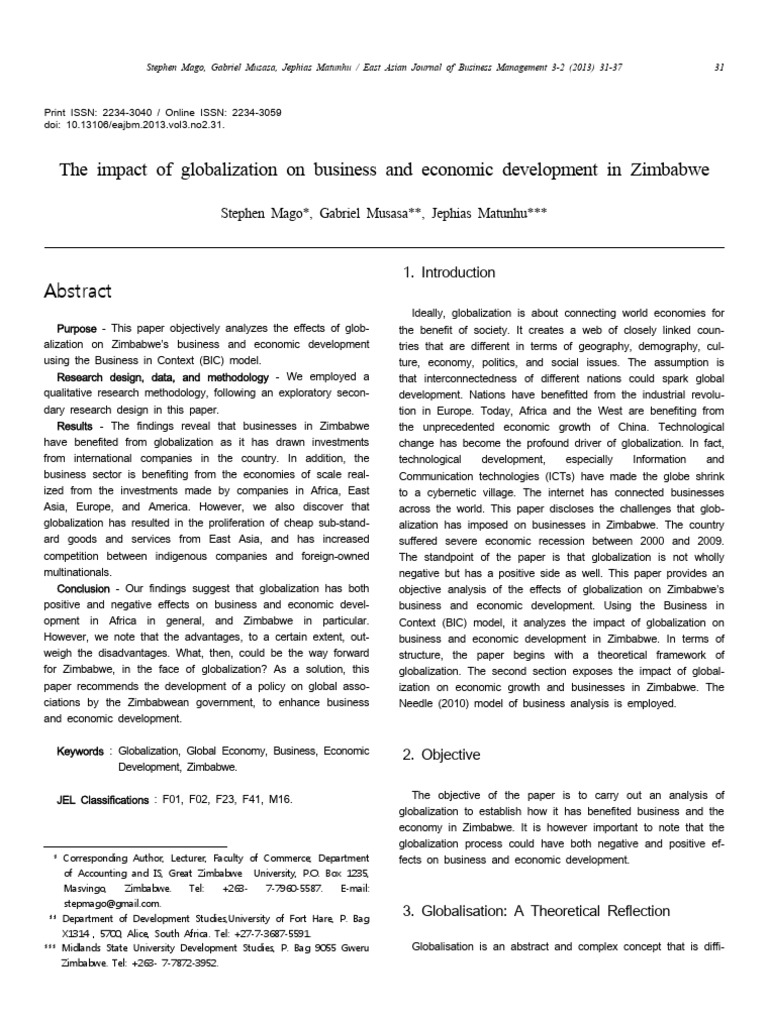 Globalization's Impact on Zimbabwe's Economy | PDF | Globalization ...