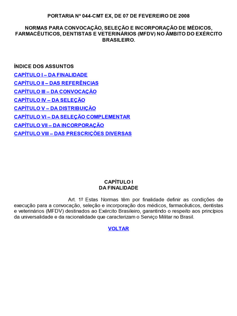 Normas de Convocação de MFDV no Exército | PDF | Medicina Veterinária ...
