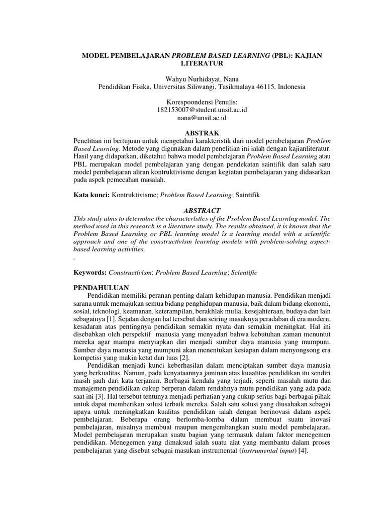 Model pembelajaran problem based learnin pdf