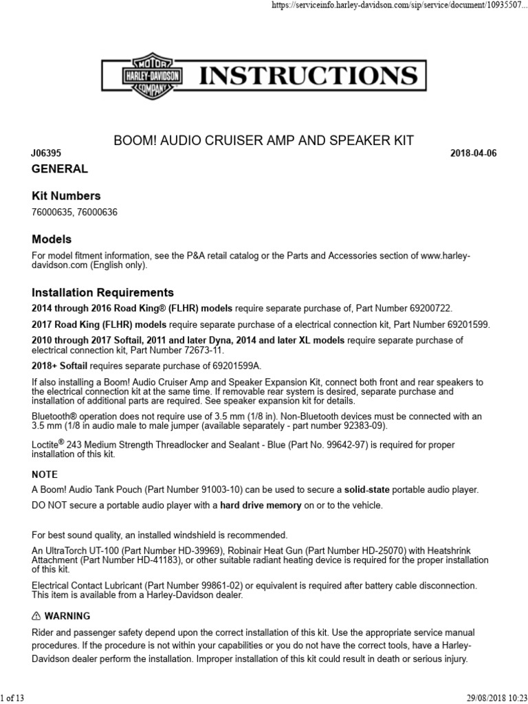 Boom! Audio Cruiser Amp and Speaker Kit 76000635, 76000636 PDF Electrical Connector Bluetooth