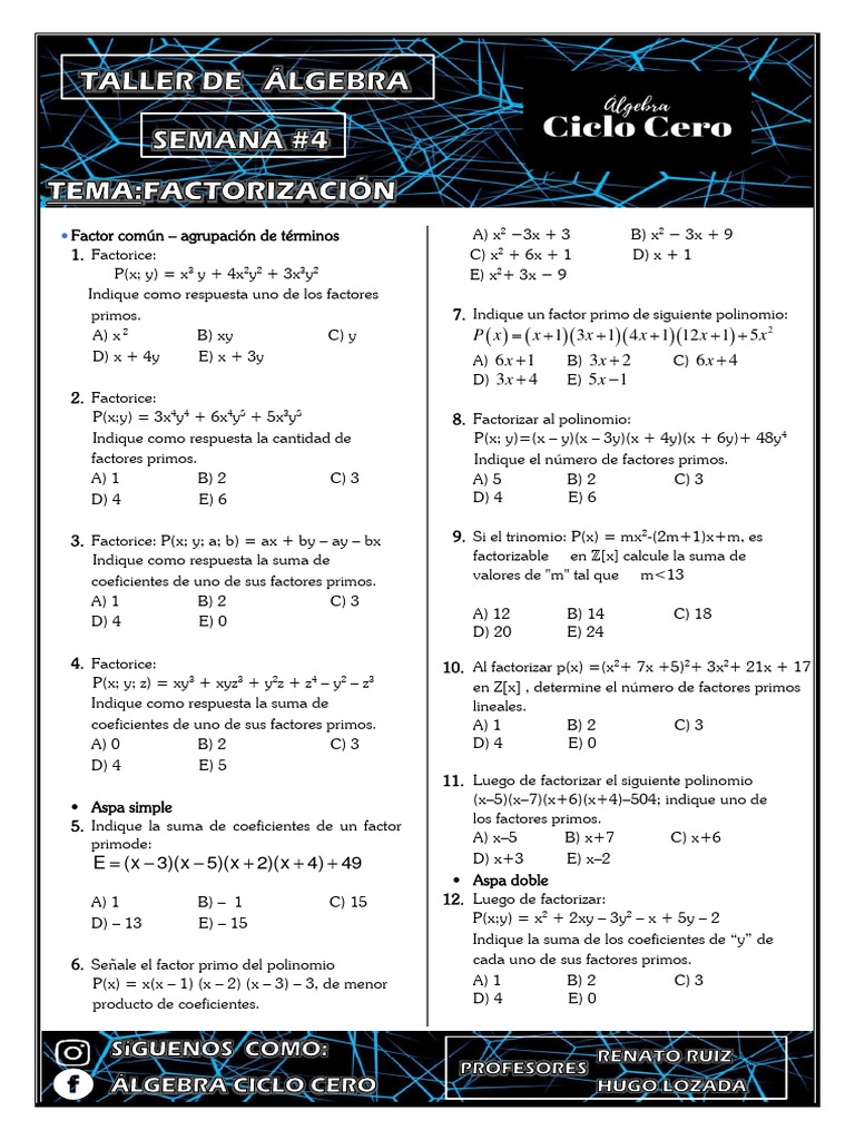 álgebra Ciclo Cero Taller De álgebra Semana 4 Pdf