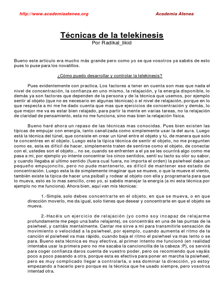 Tecnicas de la telekinesis pdf