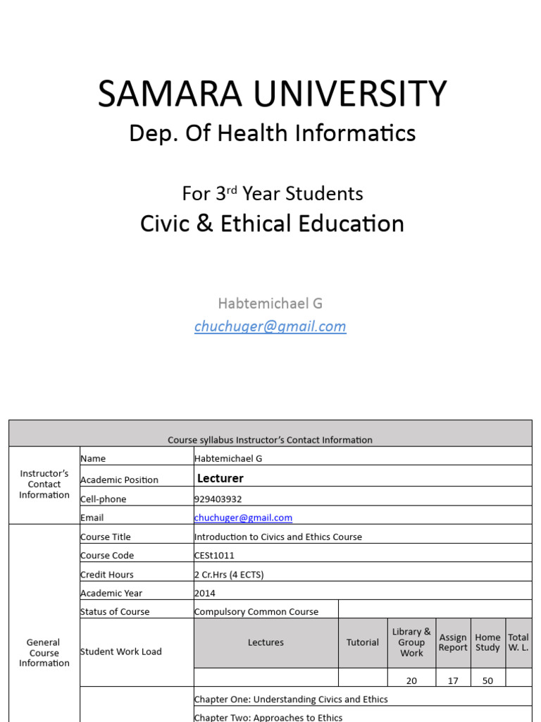 Civics and Ethics Course Syllabus | PDF | Morality | Reason