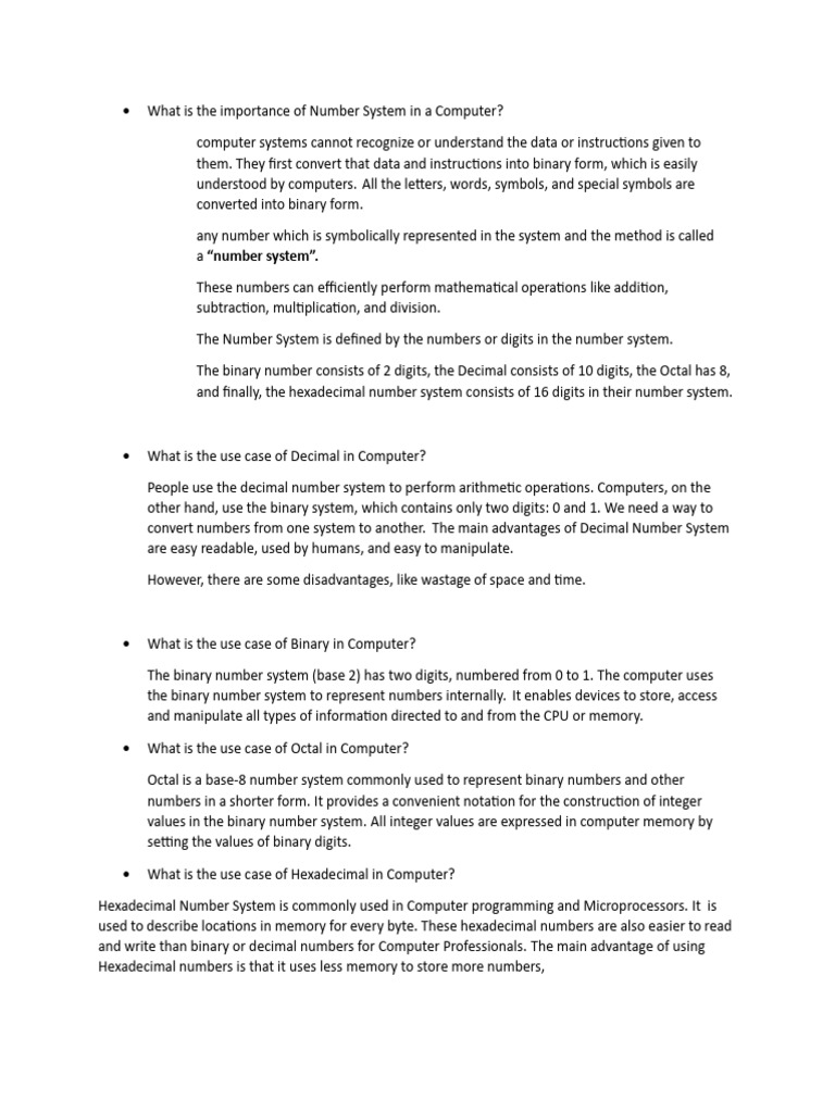 What is the importance of number system in a computer pdf computer