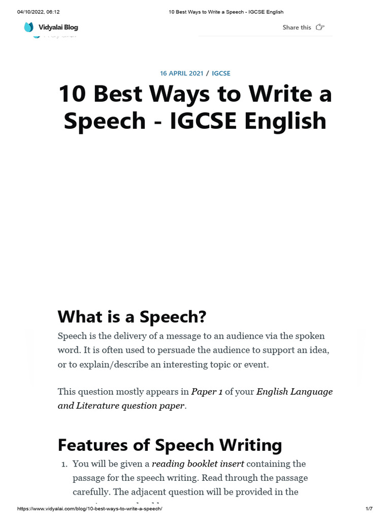 how to write a good speech igcse