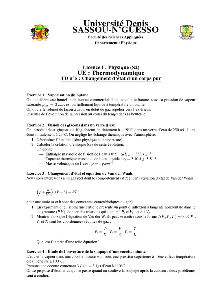 Changement d'état de l'eau en thermodynamique | PDF | Pression | Vapeur ...
