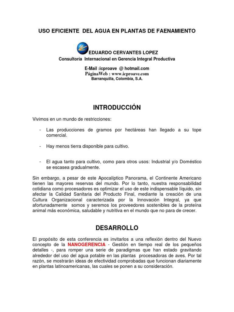 Eficiencia en el Uso del Agua en Faenamiento | PDF | Agua | Aguas ...
