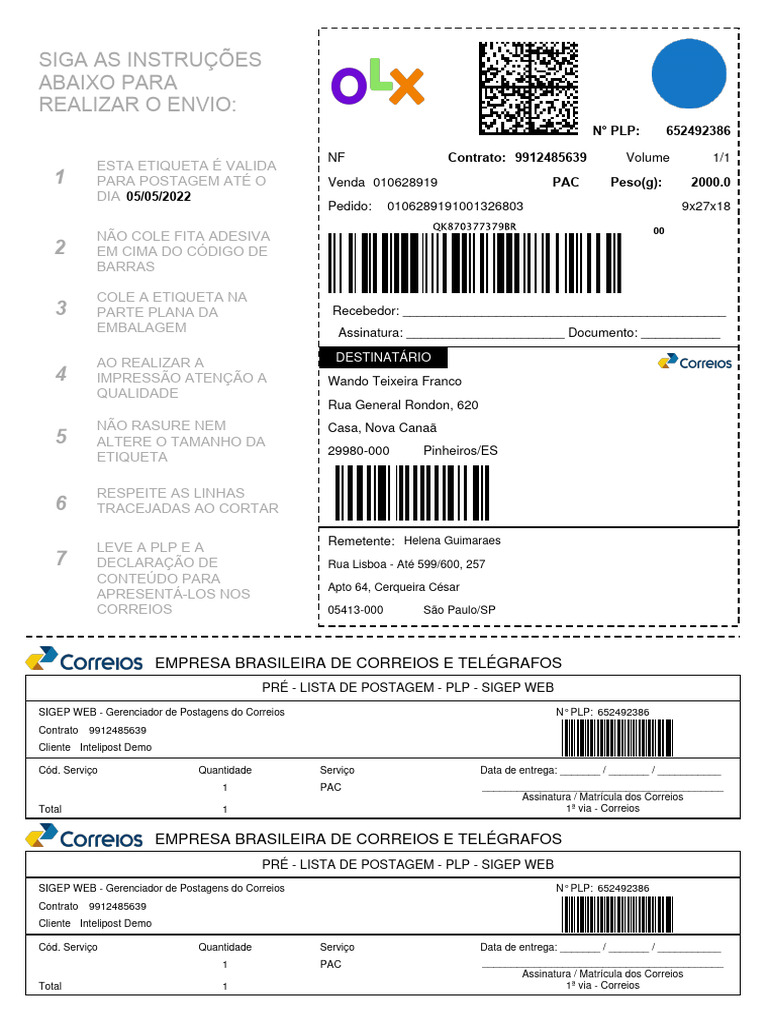 Instruções para Envio com Etiqueta PAC | PDF | Comunicação escrita