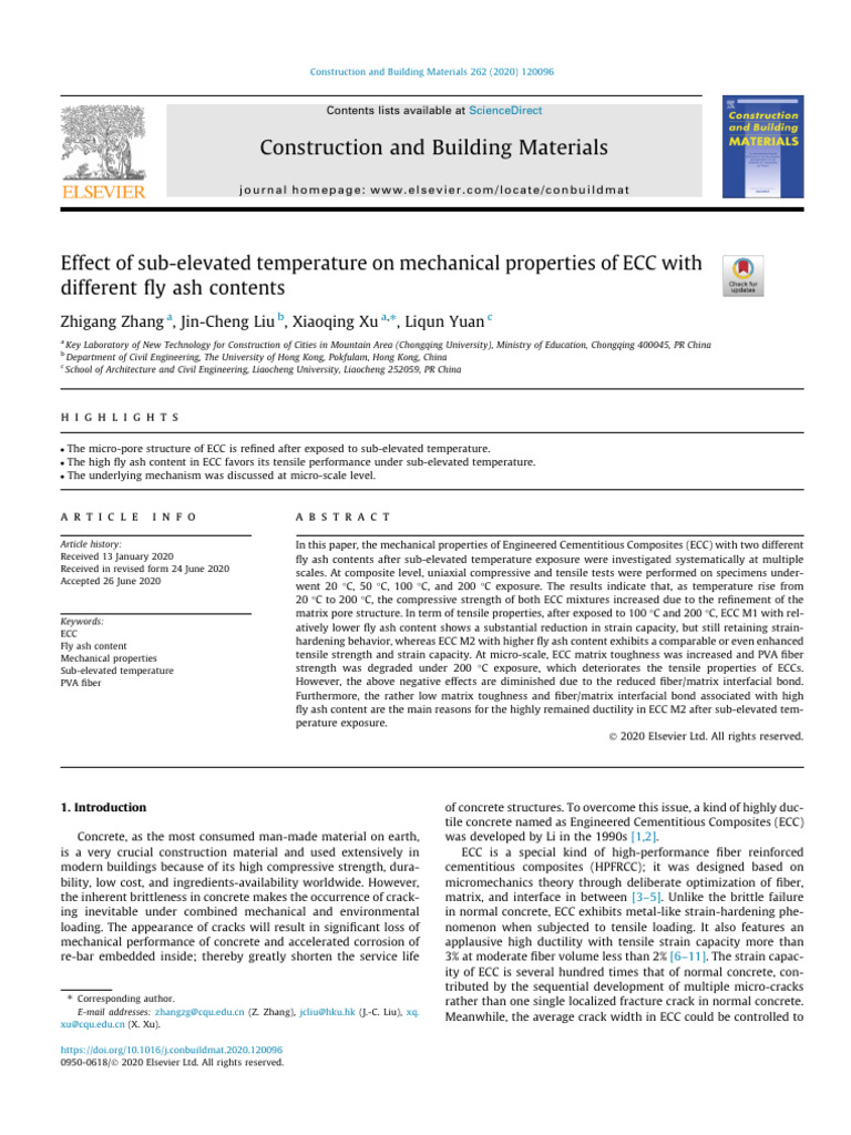 Effect of Sub-Elevated Temperature On Mechanical Properties of ECC With ...