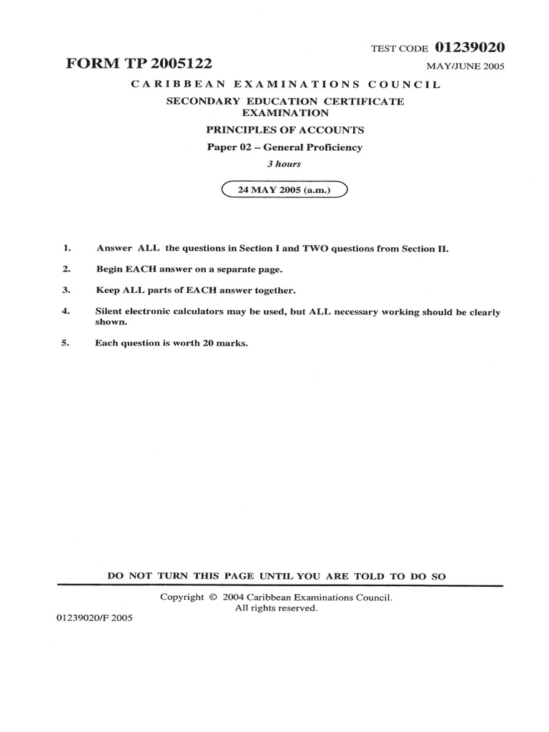 Csec Poa June 2005 p2 | PDF | Debits And Credits | Dividend