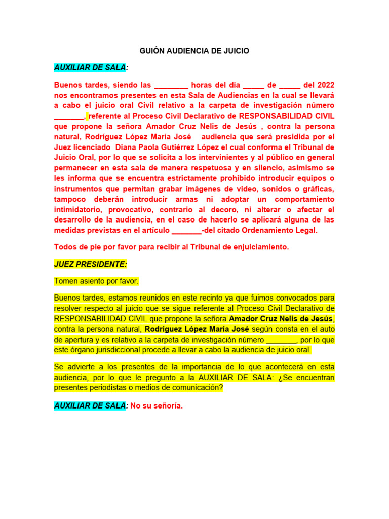 Guía para Audiencia de Juicio Civil | PDF | Justicia | Crimen y violencia